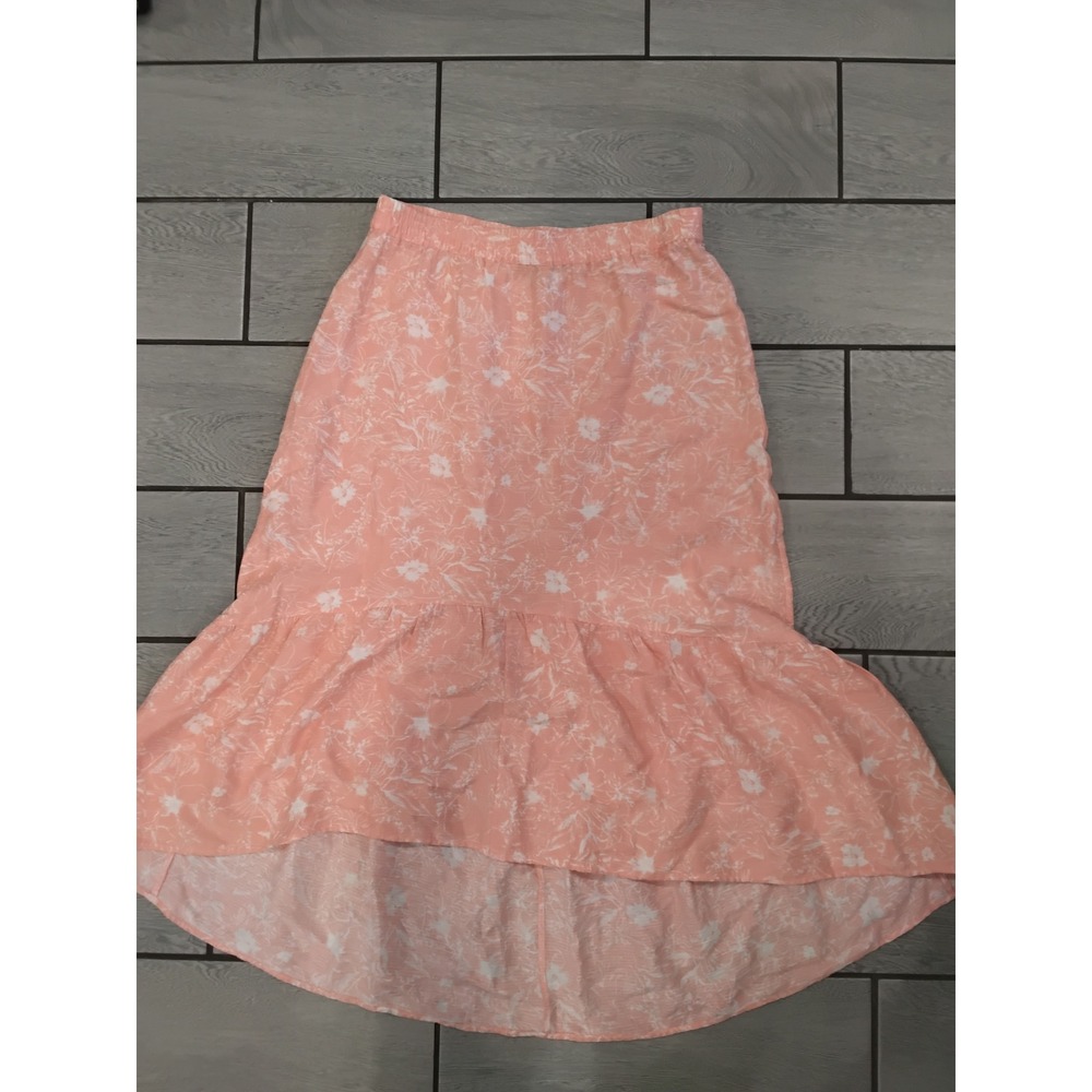 INC International Concepts Peach Floral High Low Ruffle Midi Skirt Large